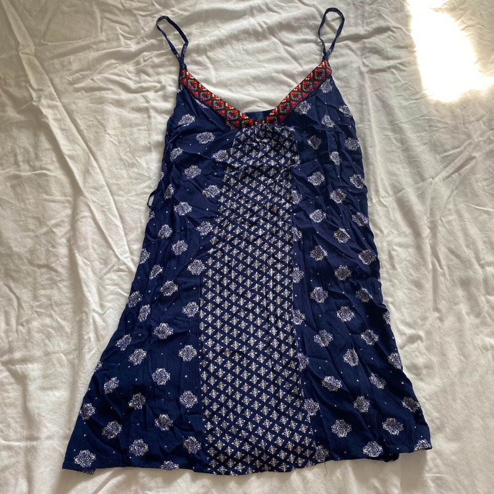 Blue Rain Navy Blue Patterned Sun Dress